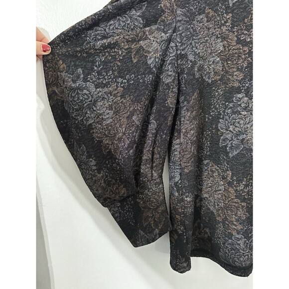 Zara Trafaluc S/S 18 Black Metallic Floral Print Puff Sleeve Top Womens Blouse - Picture 11 of 12